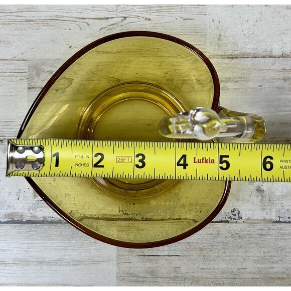 MCM New Martinsville Glass Heart Shape Amber & Clear Swan Bowl Nut Dish - Picture 4 of 6